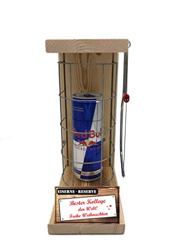 Weihnachten Geschenk für Kollege Red Bull Eiserne Reserve Gitter incl. Notsäge Text rot Bester Kollege der Welt Frohe Weihnachten Energy Drink (1 x 0.473 l) von Genial-Anders