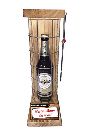 Warsteiner Pilsener Geschenk für Männer - Eiserne Reserve Gitter Bier Biergeschenk rot: Bester Mann der Welt Bier (1 x 0.5 l) von Genial-Anders