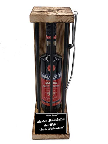 Weihnachten Geschenk Mitarbeiter Ramazzotti Eiserne Reserve Black Edition incl. Notsäge -s- Bester Mitarbeiter der Welt Frohe Weihnachten Kräuterlikör (1 x 0.70 l) von Genial-Anders