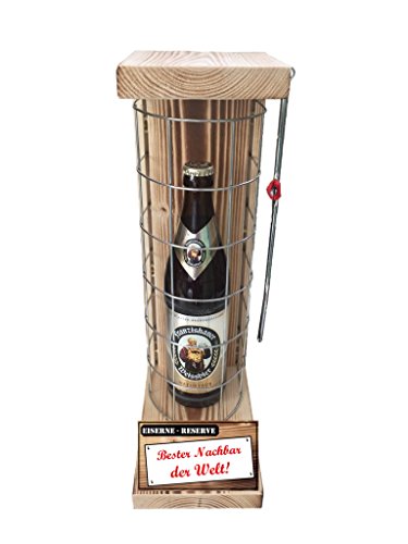 Weihnachten Geschenk für Nachbar Geschenkidee Franziskaner Weissbier Eiserne Reserve Gitter incl. Notsäge Text rot Bester Nachbar der Welt Bier (1 x 0.5 l) von Genial-Anders