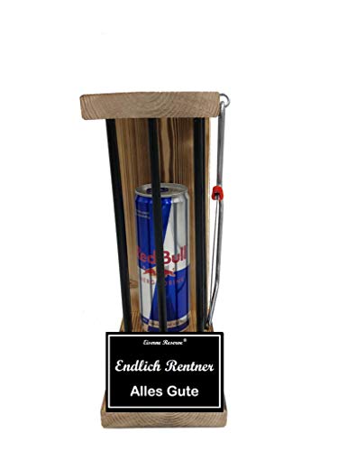 Ruhestand Geschenk zur Rente Pensionierung Eiserne Reserve Endlich Rentner Alles Gute Black Edition Red Bull (1 x 473 l) incl. Notsäge von Genial-Anders