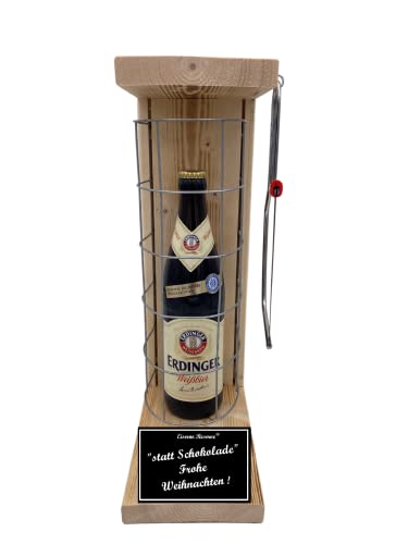 Erdinger Weißbier Geschenk Weihnachten Erdinger - Eiserne Reserve Gitterkäfig Bier Biergeschenk s/w Statt Schokolade Frohe Weihnachten Bier (1 x 0.5 l) von Genial-Anders