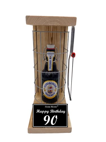 Flensburger Pils - Biergeschenke für Männer lustig 90 Geburtstag Eiserne Reserve Gitterkäfig Text s/w 90 Happy Birthday Bier (1 x 0.33l) von Genial-Anders