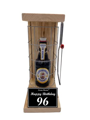 Flensburger Pils 96 Geburtstag Geschenke - Flensburger Eiserne Reserve Gitterkäfig Biergeschenk Text s/w 96 Happy Birthday Bier (1 x 0.33l) von Genial-Anders