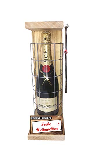 Moet Frohe Weihnachten - Eiserne Reserve incl. Notsäge Gitter Text rot Das Geschenk für Weihnachten Geschenk für Mama Papa Bruder Schwester Champagner (1 x 0.75 l) von Genial-Anders