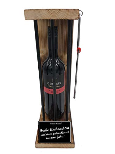 Weihnachten Geschenk für Männer Frauen Rotwein Eiserne Reserve Black Edition incl. Notsäge Text s/w Frohe Weihnachten und einen Guten Rutsch Wein (1 x 0.75 l) von Genial-Anders