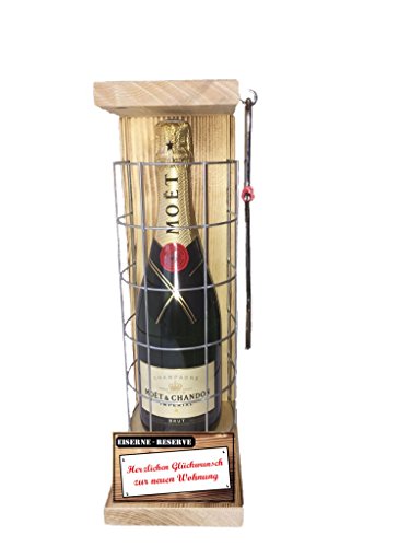 Moet neue Wohnung Geschenk - Eiserne Reserve Moet Gitter incl. Notsäge Text rot Herzlichen Glückwunsch zur neue Wohnung Champagner (1 x 0.75 l) von Genial-Anders