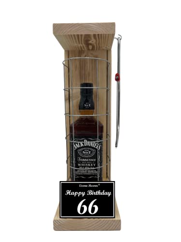 Whiskey J.Daniel Geschenk 66 Geburtstag Mann und Frau - Eiserne Reserve Gitterkäfig - Text s/w 66 Happy Birthday Bourbon Whisky (1 x 0.70 l) von Genial-Anders