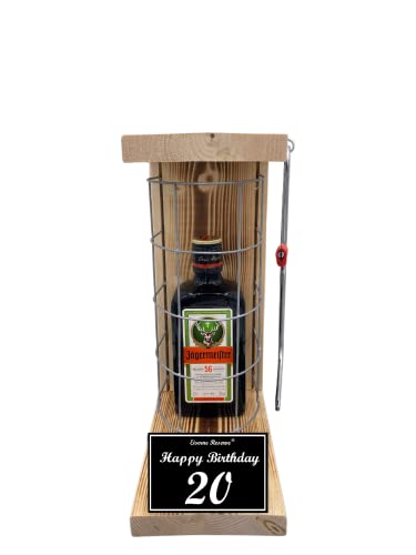 Jägermeister Geschenkee 20 Geburtstag Mann und Frau - Eiserne Reserve Gitterkäfig Text s/w 20 Happy Birthday Geschenkidee Kräuter Likör (1 x 0.35 l) von Genial-Anders