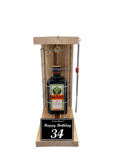 Jägermeister Geschenkee 34 Geburtstag Geschenke - Eiserne Reserve Gitterkäfig Text s/w 34 Happy Birthday Geschenkidee Kräuter Likör (1 x 0.35 l) von Genial-Anders