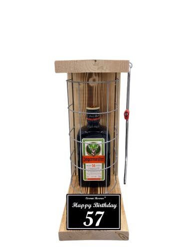 Jägermeister Geschenkee 57 Geburtstag Mann und Frau - Eiserne Reserve Gitterkäfig Text s/w 57 Happy Birthday Geschenkidee Kräuter Likör (1 x 0.35 l) von Genial-Anders