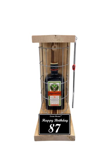 Jägermeister Geschenkee 87 Geburtstag Mann und Frau - Eiserne Reserve Gitterkäfig Text s/w 87 Happy Birthday Geschenkidee Kräuter Likör (1 x 0.35 l) von Genial-Anders