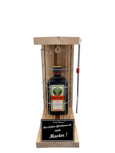 Jägermeister Geschenke zum Master Geschenkidee Eiserne Reserve Gitterkäfig Text s/w Herzlichen Glückwunsch zum Master Geschenkidee Kräuter Likör (1 x 0.35 l) von Genial-Anders