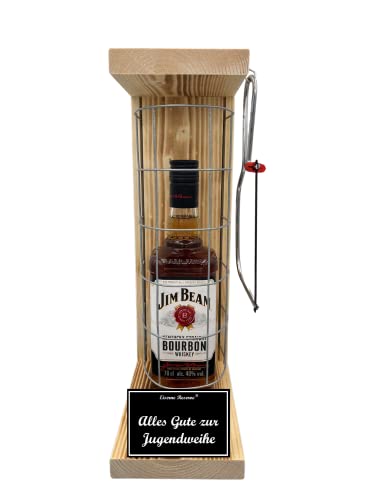 Jim Beam Geschenk zur Jugendweihe Eiserne Reserve Gitterkäfig Text s/w Alles Gute zur Jugendweihe - Spirituosen Geschenkverpackung Bourbon Whisky (1 x 0.70 l) von Genial-Anders