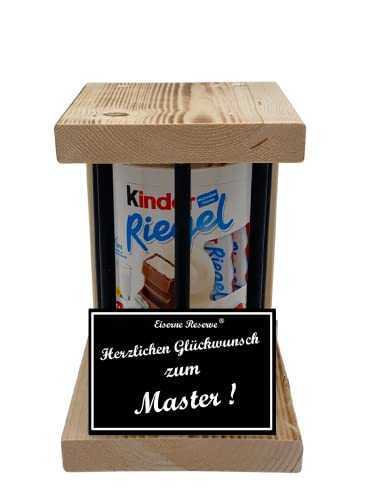 Kinder Riegel - Notfall Geschenk - Black Edition - Herzlichen Glückwunsch zum Master - Master Geschenk - Die süße lustige Geschenkidee aus Holz für Männer und Frauen von Genial-Anders