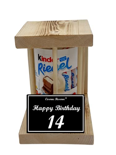 Kinder Riegel - Notfall Reserve - Holzstäbe - (10 x 21 g) Happy Birthday 14 - Geschenk zum 14. Geburtstag von Genial-Anders