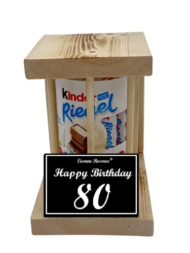 Kinder Riegel - Notfall Reserve - Holzstäbe - (10 x 21 g) Happy Birthday 80 - Geschenk zum 80. Geburtstag von Genial-Anders