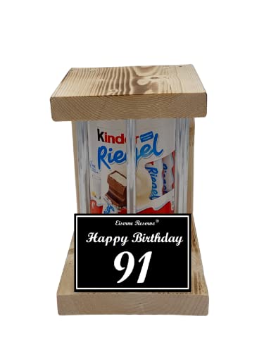 Kinder Riegel - Notfall Reserve - Metallstäbe - Happy Birthday 91 Geburtstagsgeschenk zum 91. Geburtstag für Männer und Frauen - süße lustige Geschenkideen aus Holz von Genial-Anders