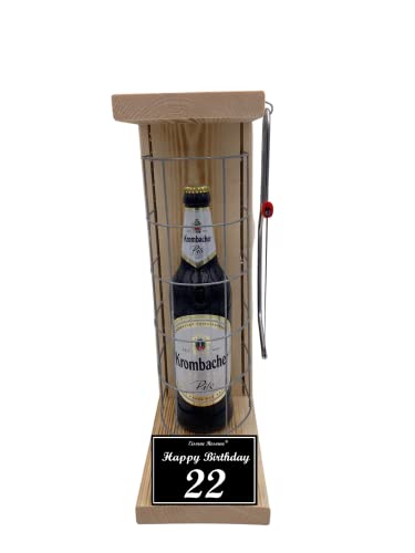 Krombacher - Biergeschenke für Männer lustig 22 Geburtstag - Krombacher Pils Eiserne Reserve Gitterkäfig Text s/w 22 Happy Birthday Bier (1 x 0.5 l) von Genial-Anders