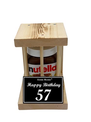 Nutella - Notfall Reserve - Holzstäbe - Nutella Glas (1 x 450 g) Happy Birthday 57 - Geschenk zum 57. Geburtstag von Genial-Anders