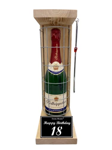 Eiserne Reserve Geschenk 18 Geburtstag Mann und Frau - Rotkäppchen Sekt Gitterkäfig incl. Notsäge - originelle Geschenkidee -s- 18 Happy Birthday Sekt (1 x 0.75 l) von Genial-Anders