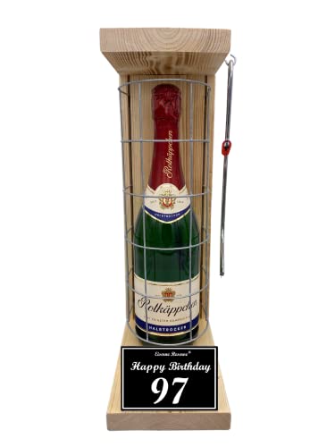 Eiserne Reserve Geschenk 97 Geburtstag Mann und Frau - Rotkäppchen Sekt Gitterkäfig incl. Notsäge - originelle Geschenkidee -s- 97 Happy Birthday Sekt (1 x 0.75 l) von Genial-Anders