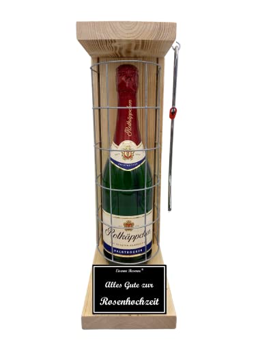 Eiserne Reserve Geschenk zur Rosenhochzeit Rotkäppchen Sekt Gitterkäfig incl. Notsäge Text s/w Alles Gute zur Rosenhochzeit Sekt (1 x 0.75 l) von Genial-Anders