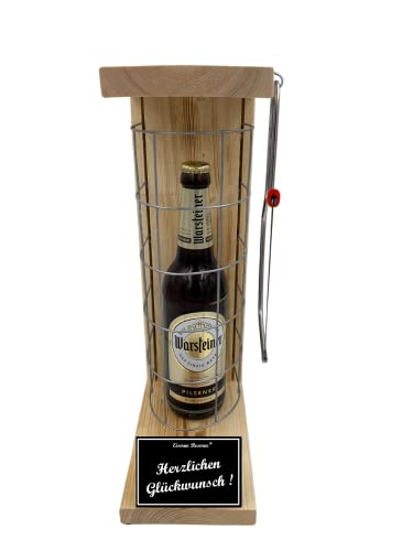 Warsteiner Pilsener Glückwunsch Geschenk Warsteiner - Eiserne Reserve Gitterkäfig Bier Biergeschenk s/w Herzlichen Glückwunsch Bier (1 x 0.5 l) von Genial-Anders