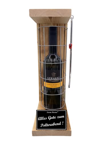 Lustiges Polterabend Geschenk witzige originelle Eiserne Reserve Weißwein zum Polterabend Gitterkäfig incl. Notsäge -s- Alles Gute zum Polterabend Wein (1 x 0.75 l) von Genial-Anders