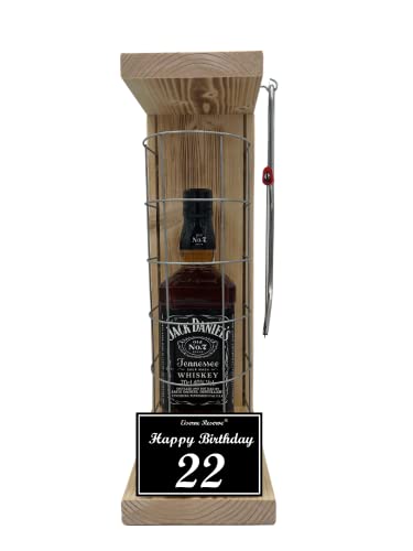 Whiskey J.Daniel Geschenk 22 Geburtstag Mann und Frau - Eiserne Reserve Gitterkäfig - Text s/w 22 Happy Birthday Bourbon Whisky (1 x 0.70 l) von Genial-Anders