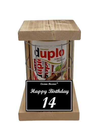 duplo Riegel - Notfall Reserve - Metallgitter - (10 x 18,2 g) Happy Birthday 14 - Geschenk zum 14. Geburtstag von Genial-Anders