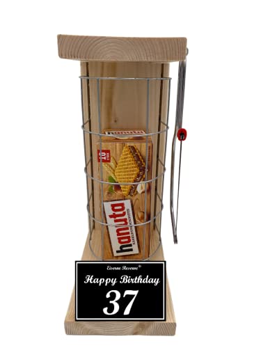 Geschenk 37 Geburtstag Mann und Frau - hanuta Eiserne Reserve Gitterkäfig incl. Säge - witzige lustige Geschenk-Idee für Männer und Frauen Text s/w 37 Happy Birthday von Genial-Anders