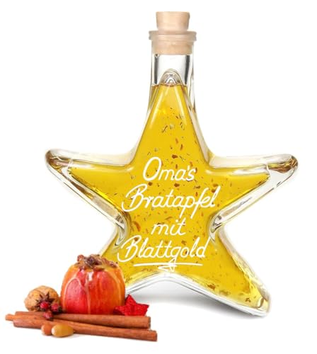 5x Oma's Bratapfel Likör mit Blattgold 0,2L Sternflasche 20% Vol. von Geniess-Bar!