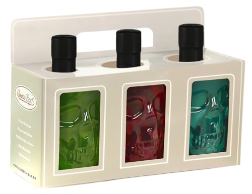 Absinth Totenkopf Geschenkbox 3x 0,5L Grün Rot Blau mit max. erlaubtem Thujon 35mg/L 55% Vol von Geniess-Bar!