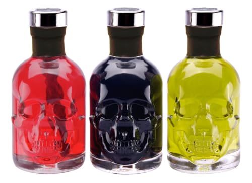 Absinth Totenkopf Trio je 0,2L Green/Black/Red Chili Mit max. erlaubtem Thujon 35 mg/L 55% Vol von Geniess-Bar!