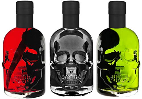 Absinth Totenkopf Trio je 0,5L Green/Black/Red Chili mit max. erlaubtem Thujon 35mg/L 55% Vol von Geniess-Bar!