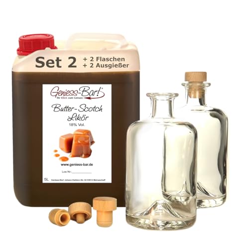 Butter Scotch Likör 5L inkl. 2 Flaschen + 2 Ausgießer! Sehr aromatisch bonbonartig & lecker 18% Vol. von Geniess-Bar!