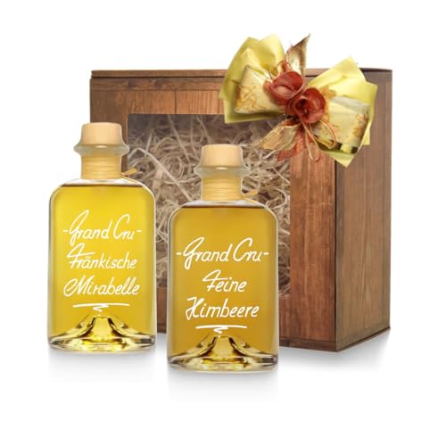 Geschenkbox 2 edle Obstbrände Grand Cru Fränkische Mirabelle & Feine Himbeere 2x 350 ml 40% Vol von Geniess-Bar!