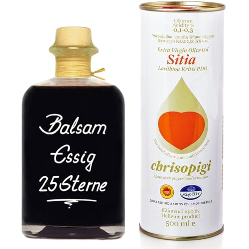 Griechisches Olivenöl Chrisopigi Kreta 0,5L & Balsam Essig Aceto 25 Sterne 1L von Geniess-Bar!