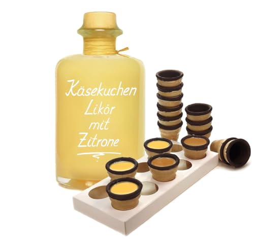 Käsekuchen Likör mit Zitrone 0,5L mit 8 Waffelbechern & Becherhalter 16% Vol. Saulecker! Käsekuchenlikör Cremelikör Geschenk von Geniess-Bar!