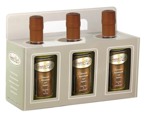 Olivenöl Geschenkbox 3x 0,35L in premium Qualität Rosmarin/Basilikum/Knoblauch extra vergine kaltgepresst von Geniess-Bar!