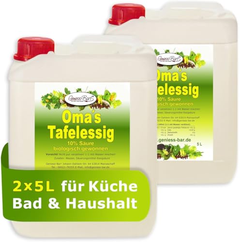 Oma`s Tafelessig 10% Säure 2x 5 L | Geschmacks Sieger für die gute Küche | Premium Haushaltsessig von Geniess-Bar!