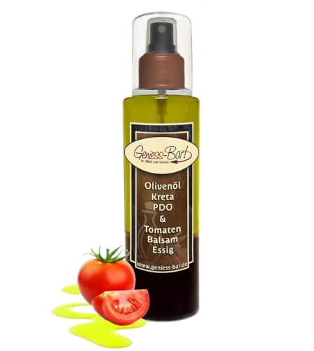 Sprühflasche Salatdressing 0,26L Kreta Olivenöl & Tomaten Balsam Essig - Spezialität in Premium Qualität Pumpspray für unterwegs/Büro/Camping von Geniess-Bar!