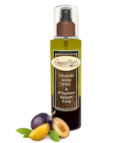 Sprühflasche Salatdressing 0,26L mit Kreta Olivenöl & Pflaumen Balsam Essig Spray in Premium Qualität Pumpspray Vinaigrette für unterwegs / Büro / Camping von Geniess-Bar!