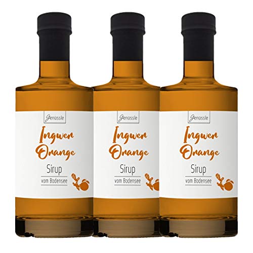 BIO Ingwer-Orangen-Sirup 3x 350ml - Genüssle Ingwer Orangen Sirup vom Bodensee - Orangensirup aus rein natürlichen Zutaten und ohne Zusatzstoffe von Genüssle