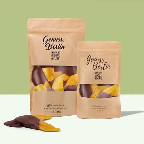 Genuss Berlin – Mango mit Schokoglasur – 1000g – Getrocknete-Mango mit Schokolade – Fruchtiger Snack – Geschenkidee – Edle Süßigkeit – Knabberartikel – Gefriergetrocknete-Mango von Genuss Berlin