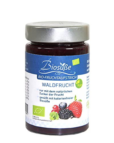 Biosüße Bio-Fruchtaufstrich Waldfrucht aus Italien - ohne Zuckerzusatz mit Bio-Erythrit gesüßt, 60% Frucht, ohne Xylit, Stevia oder chemischen Süßstoff (1x 225g Glas) von Genuss ohne Reue