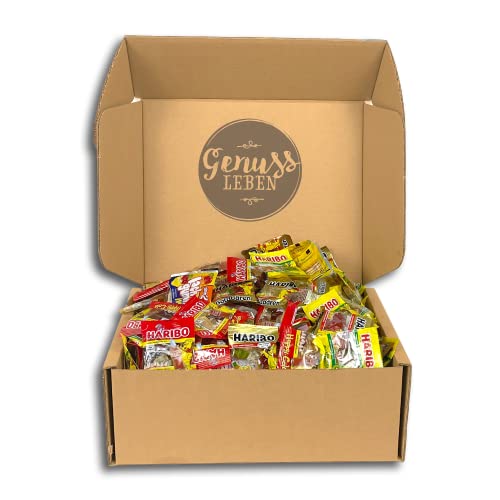 Genussleben Box mit 2000g Haribo und nimm2 Mini Tüten, ideal zum Teilen und Naschen von Genussleben