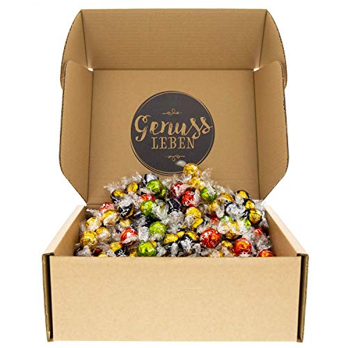 Genussleben Geschenkbox mit 3kg Lindor® Kugeln hochwertig und zartschmelzend saisonal gemischt, die Pralinenbox für Familie, Büro und als Überraschung. von Genussleben