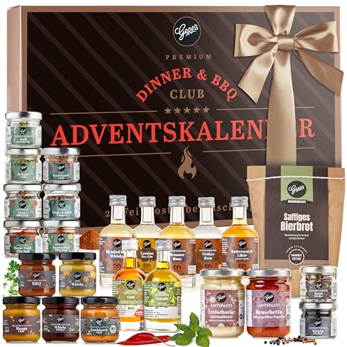 Gepp’s Feinkost BBQ Adventskalender Premium I Mit Saucen, Gewürze, Rubs & Dips zum Kochen und Grillen I Ideales Koch Geschenk für Männer I Food Adventskalender mit 24 BBQ-Gewürzen, Öle, Gin u.v.m. von Gepp's